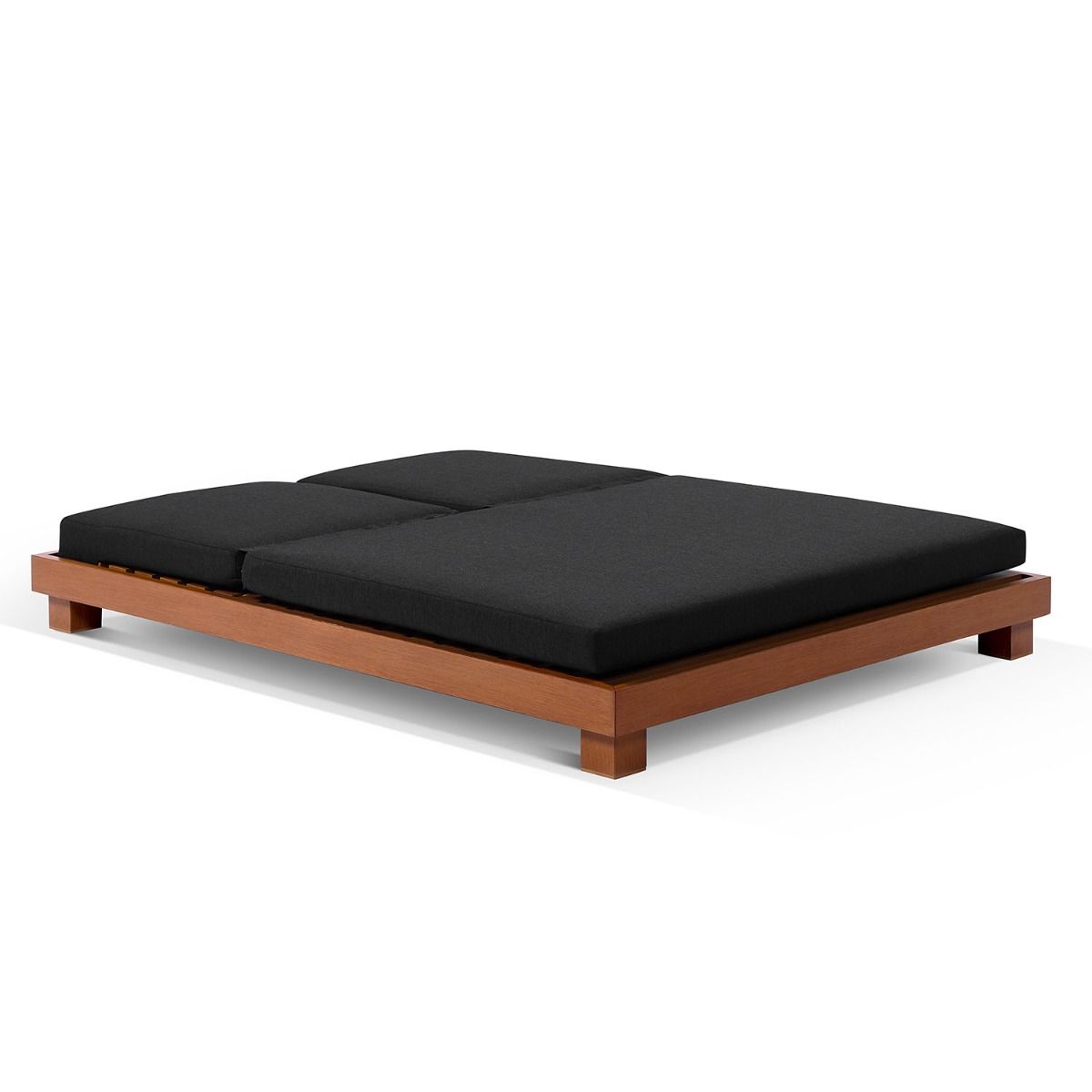 "Hawaii" Hamptons Style Double Aluminium Sun Lounge in Teak Look with Denim Grey Cushion - Image 2