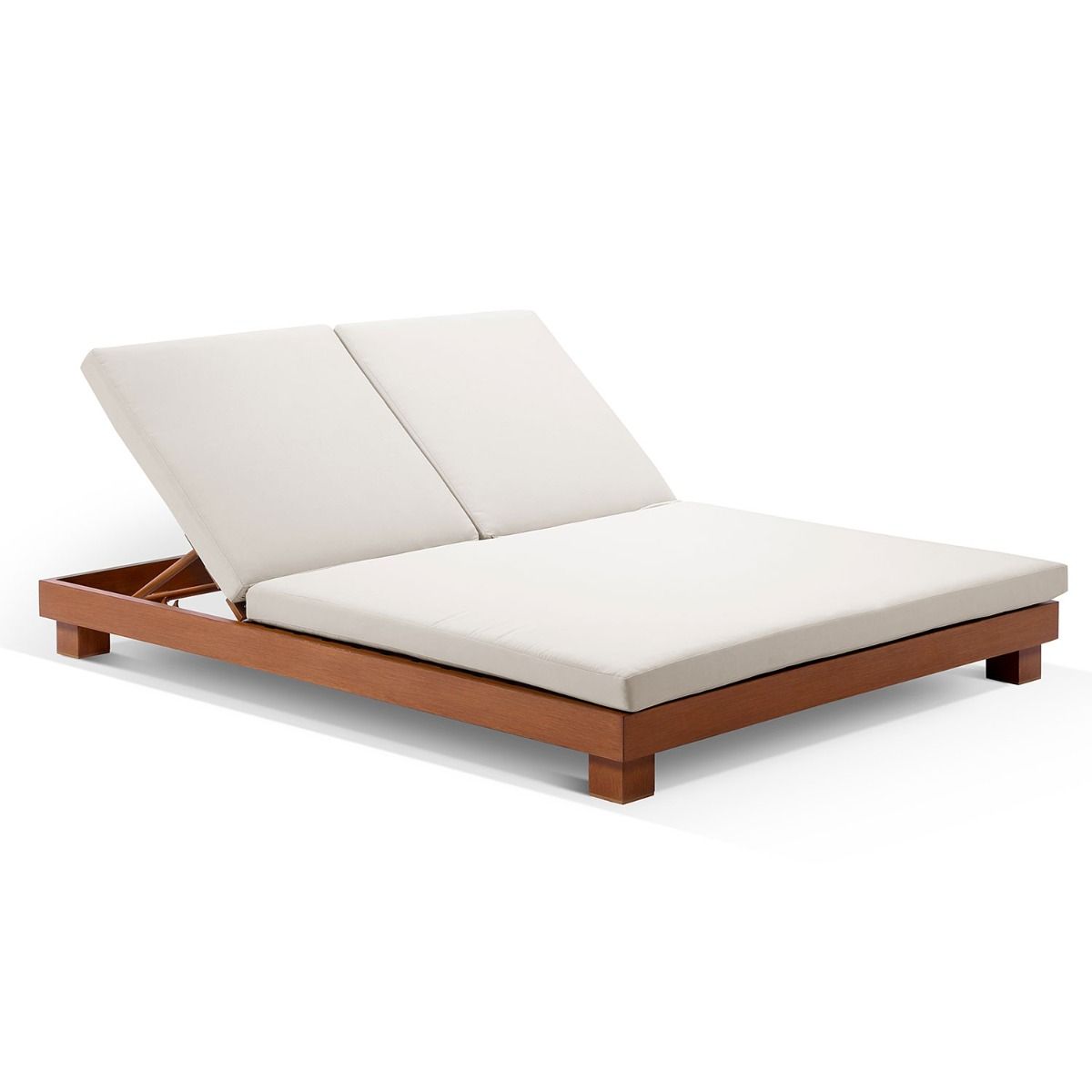 "Hawaii" Hamptons Style Double Aluminium Sun Lounge in Teak Look with Cream Cushion