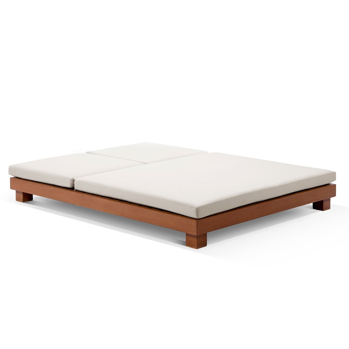 "Hawaii" Hamptons Style Double Aluminium Sun Lounge in Teak Look with Cream Cushion - Image 2