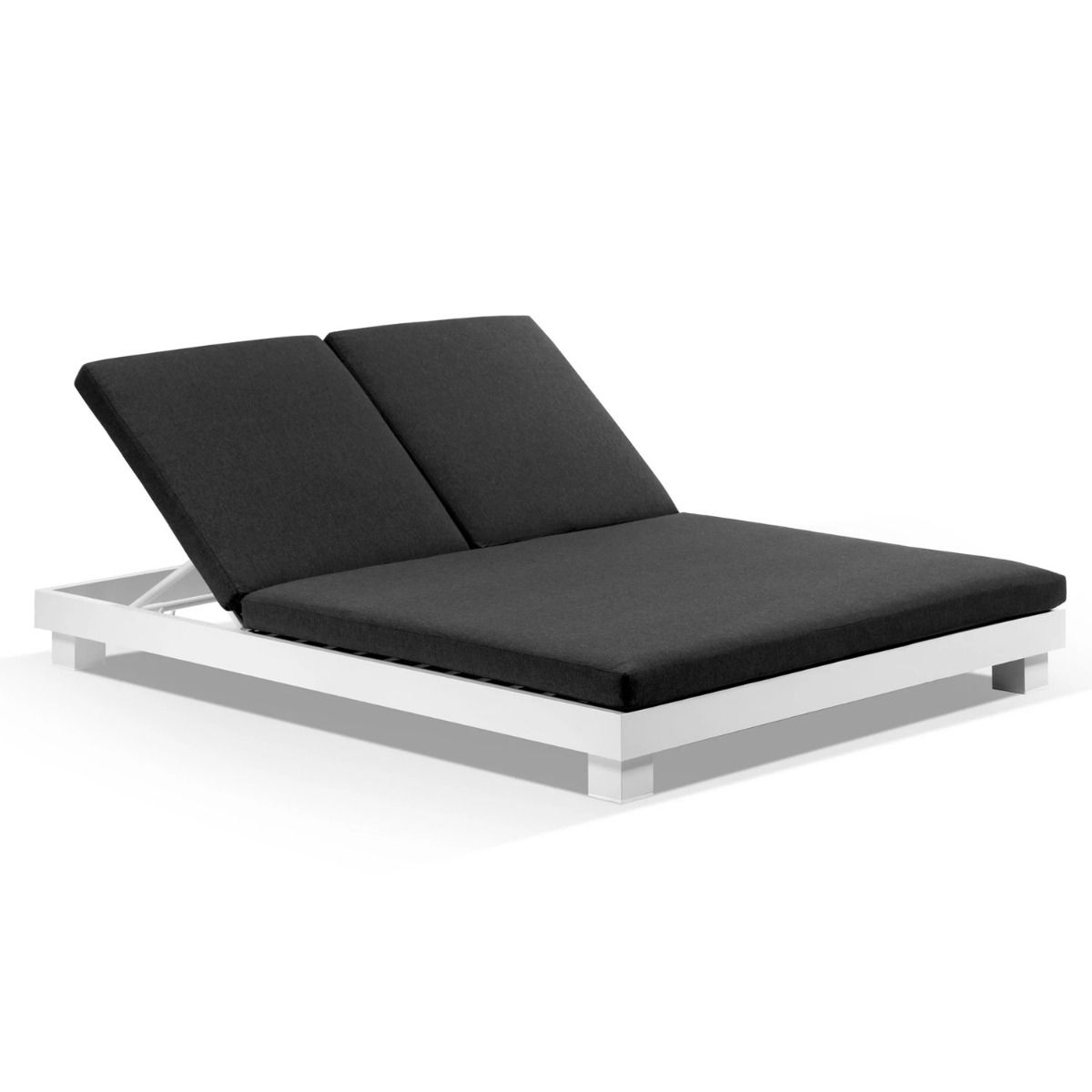 "Hawaii" Hamptons Style Double Aluminium Sun Lounge in White with Denim Grey Cushion