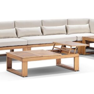 "Hawaii" Hamptons Style Aluminium Modular Lounge Setting with 2 x Coffee Tables in Teak Look with Cream Cushions