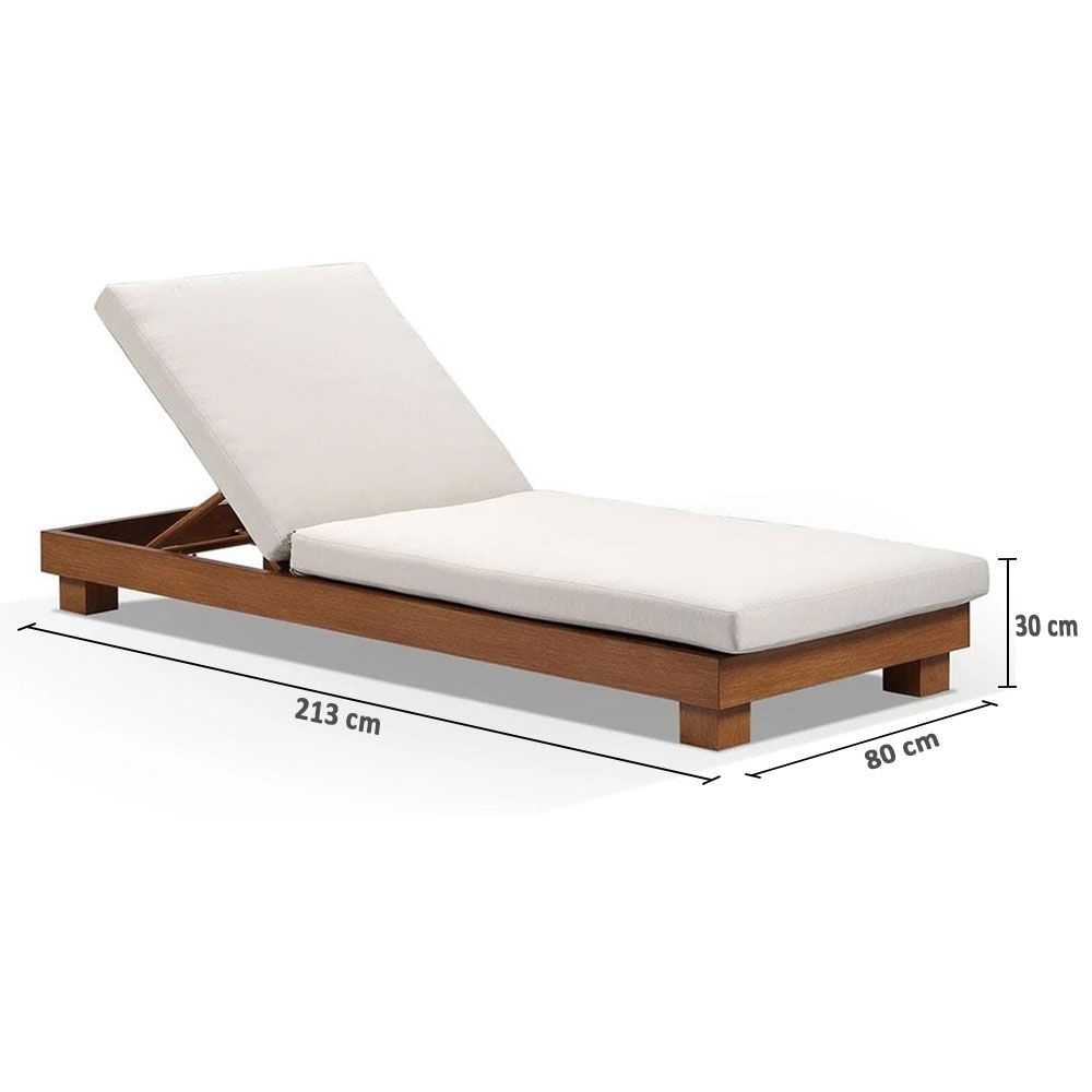 "Hawaii" Hamptons Style Aluminium Sun Lounge in Teak Look with Cream Cushion - Image 2