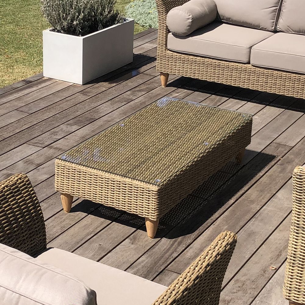"Tahiti" Hamptons Style Outdoor Wicker Coffee Table in Brushed Wheat - Image 3