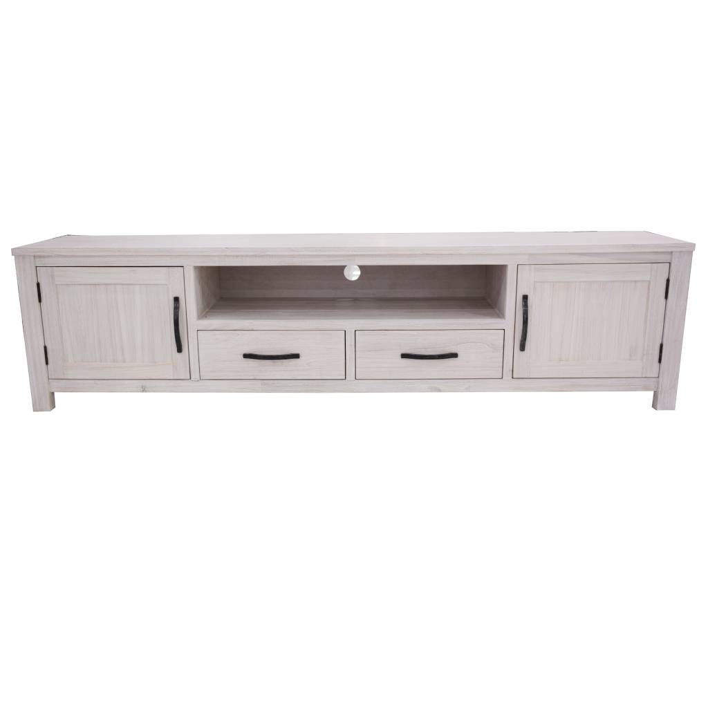 "Avalon" Coastal Style Timber TV Entertainment Unit 2 Doors 2 Drawers, White Wash 216cmW x 45cmD x 55cmH (RRP $1499)