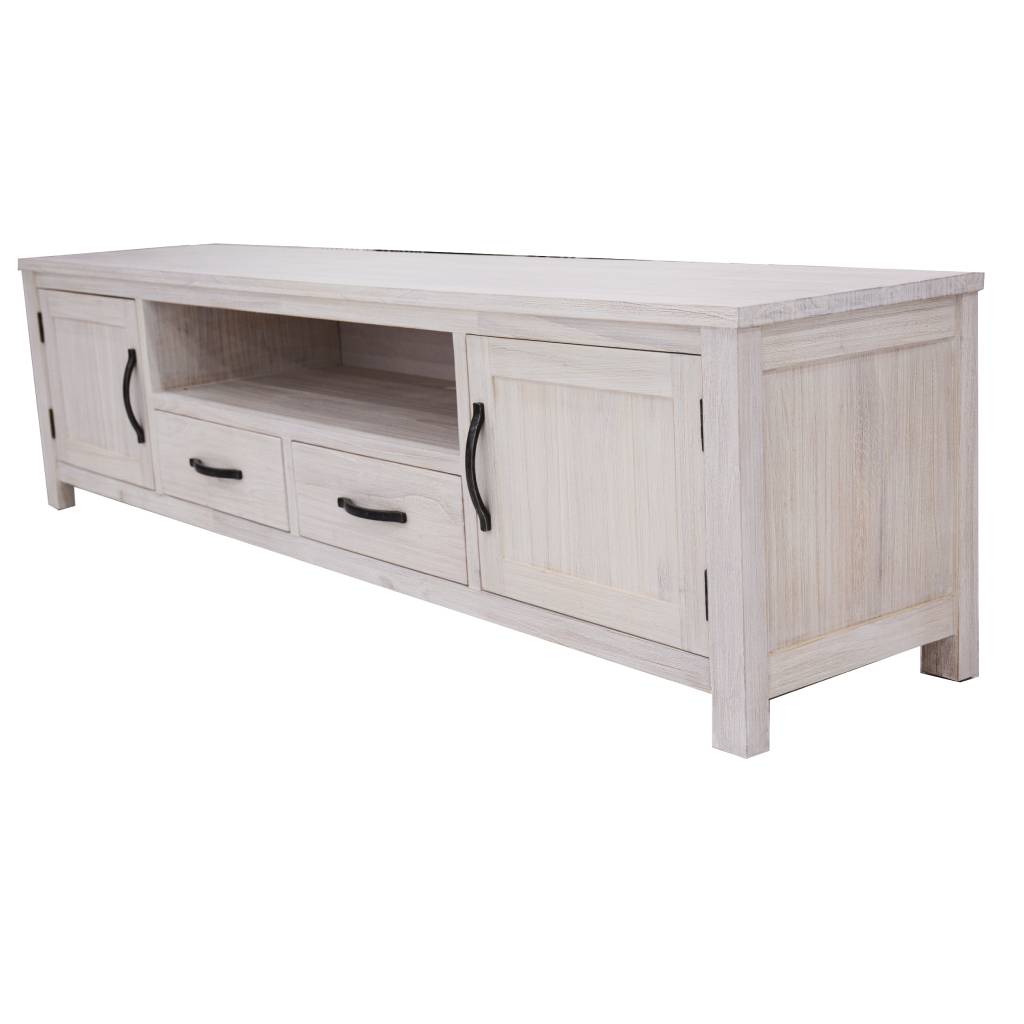 "Avalon" Coastal Style Timber TV Entertainment Unit 2 Doors 2 Drawers, White Wash 216cmW x 45cmD x 55cmH (RRP $1499) - Image 2