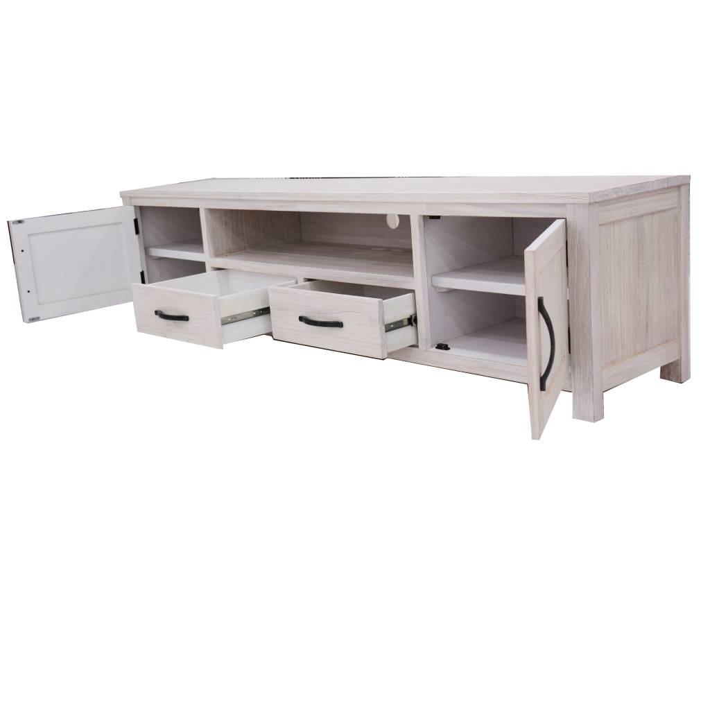 "Avalon" Coastal Style Timber TV Entertainment Unit 2 Doors 2 Drawers, White Wash 216cmW x 45cmD x 55cmH (RRP $1499) - Image 3
