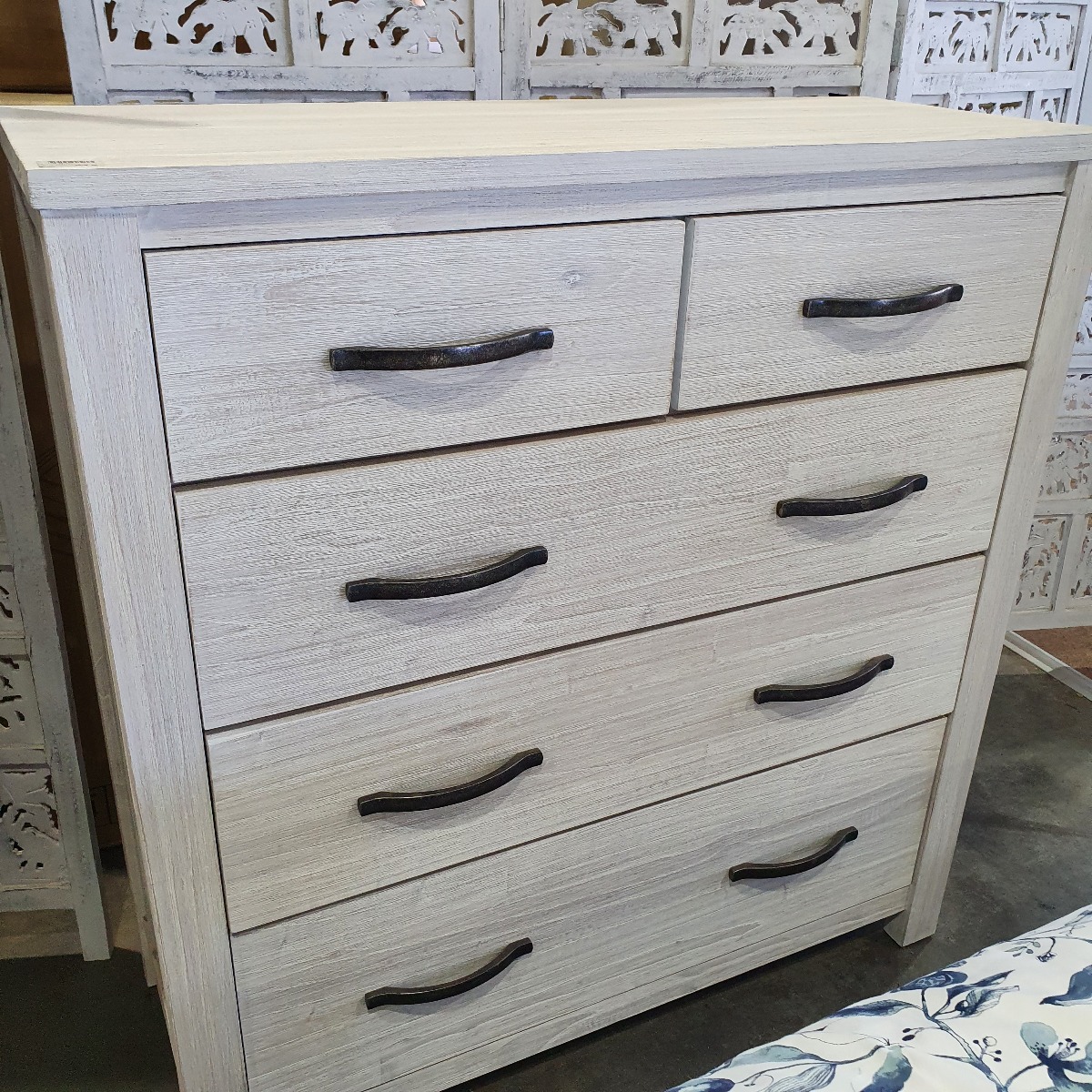 "Avalon" Hamptons Style Coastal Timber Tallboy, 102cmW x 40cmD x 107cmH White Wash (RRP $1199) - Image 2