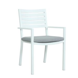 wp-image-tigress-38000.jpg "Sorrento" Resort Style Outdoor Aluminium Dining Chair in White, Grey Seat Cushion (RRP $249)