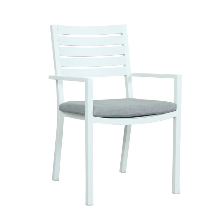 "Sorrento" Resort Style Outdoor Aluminium Dining Chair in White, Grey Seat Cushion (RRP $249)