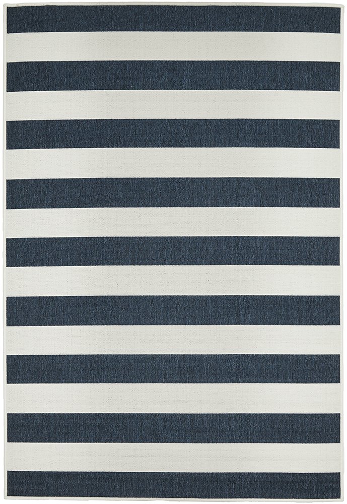 "Seaside" Hamptons Style Outdoor/Indoor Rug, Navy & White