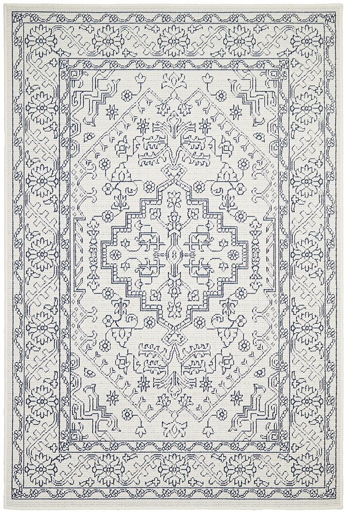 "Seaside" Hamptons Style Outdoor/Indoor Rug, White