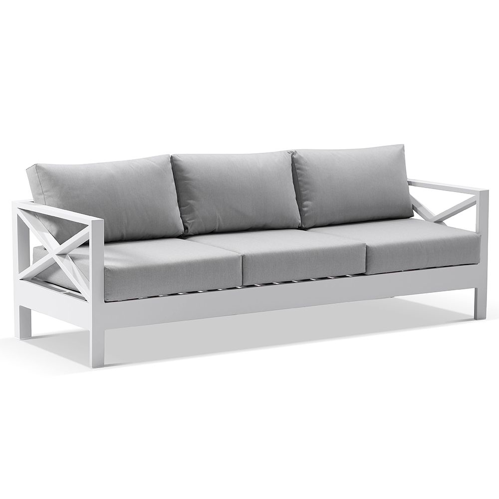 "Montego Bay" Hamptons Style Outdoor Aluminium 5 Piece Lounge Setting, White with Olefin Grey Cushions (RRP $5999) - Image 2