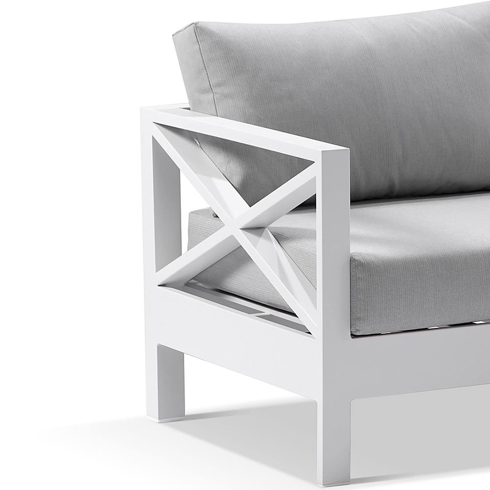 "Montego Bay" Hamptons Style Outdoor Aluminium 3 Seater Lounge, White with Olefin Grey Cushions (RRP $2499) - Image 2