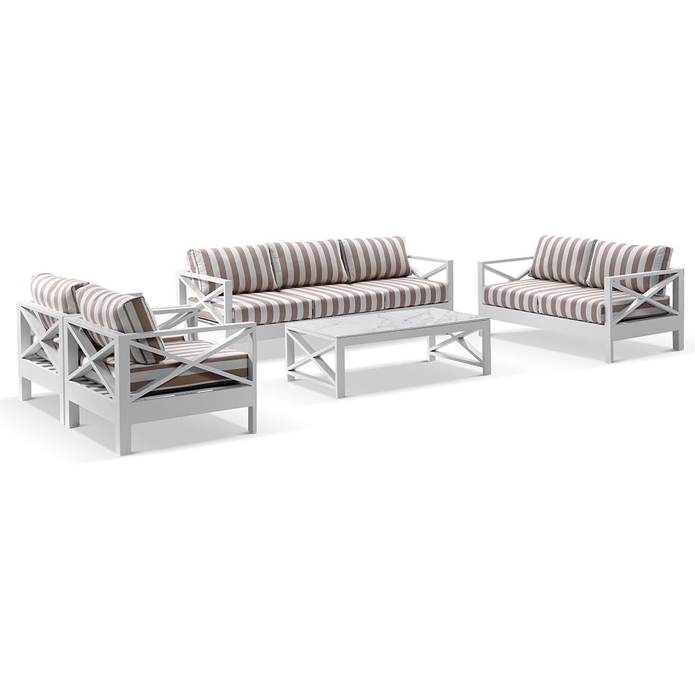 "Montego Bay" Hamptons Style Outdoor Aluminium 5 Piece Lounge Setting with Sunbrella Cushions (RRP $7199)