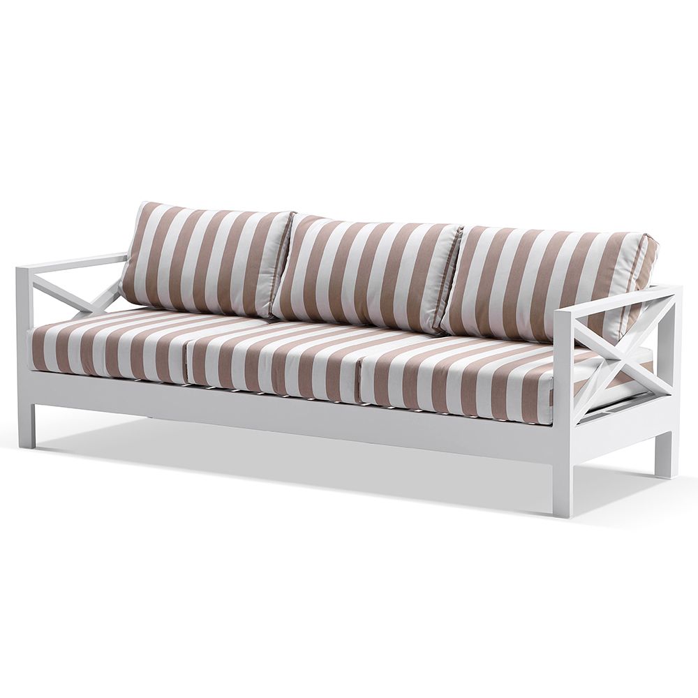 "Montego Bay" Hamptons Style Outdoor Aluminium 4 Piece 3+2+1 Seater Lounge Setting with Sunbrella Cushions - Image 2