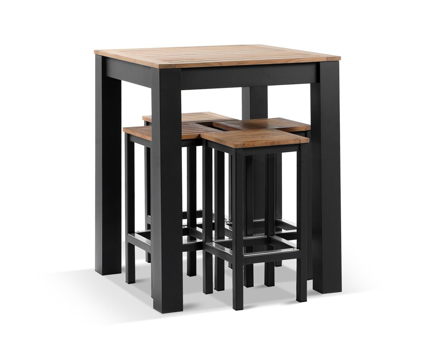 "Newport" Hamptons Style Outdoor Aluminium and Teak 4 Seater Square Bar Setting in Charcoal - Image 2