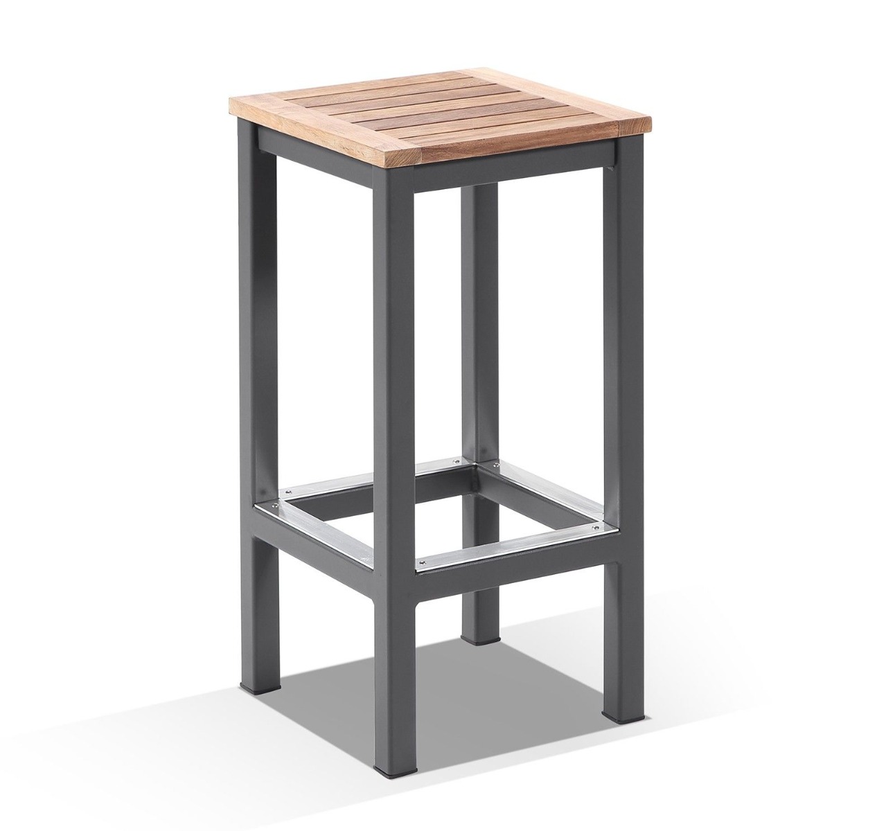 "Newport" Hamptons Style Outdoor Aluminium and Teak 4 Seater Square Bar Setting in Charcoal - Image 3