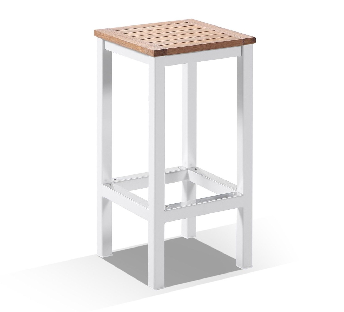 "Newport" Hamptons Style Outdoor Aluminium and Teak 4 Seater Square Bar Setting in White - Image 3