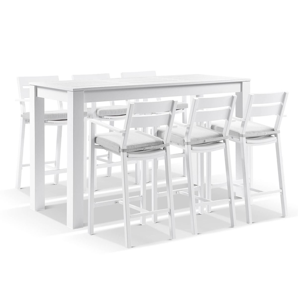 "Hawaii" Hamptons Style Outdoor Aluminium 2m Bar Table with 6 Bar Stools, White
