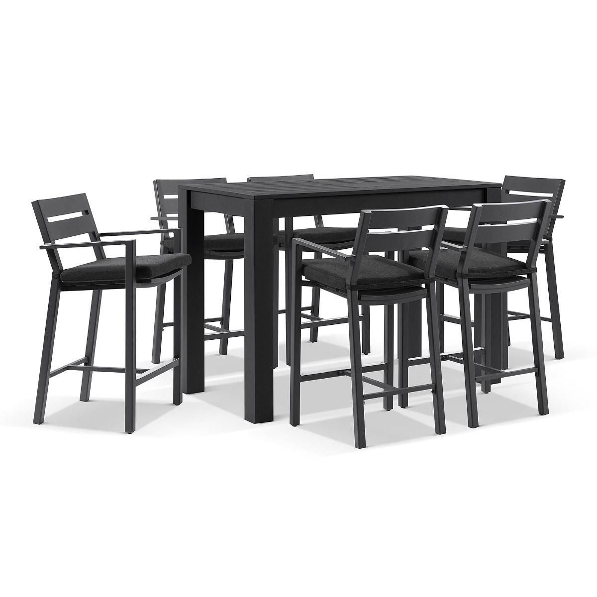 "Hawaii" Hamptons Style Outdoor Aluminium 1.5m Bar Table with 6 Bar Stools, Charcoal