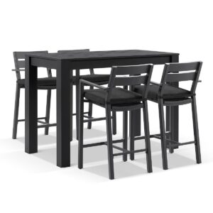 "Hawaii" Hamptons Style Outdoor Aluminium 1.5m Bar Table with 4 Bar Stools, Charcoal