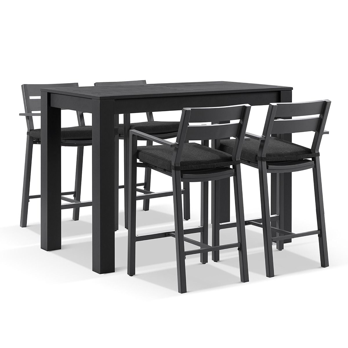 "Hawaii" Hamptons Style Outdoor Aluminium 1.5m Bar Table with 4 Bar Stools, Charcoal