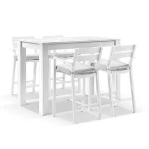 "Hawaii" Hamptons Style Outdoor Aluminium 1.5m Bar Table with 4 Bar Stools, White