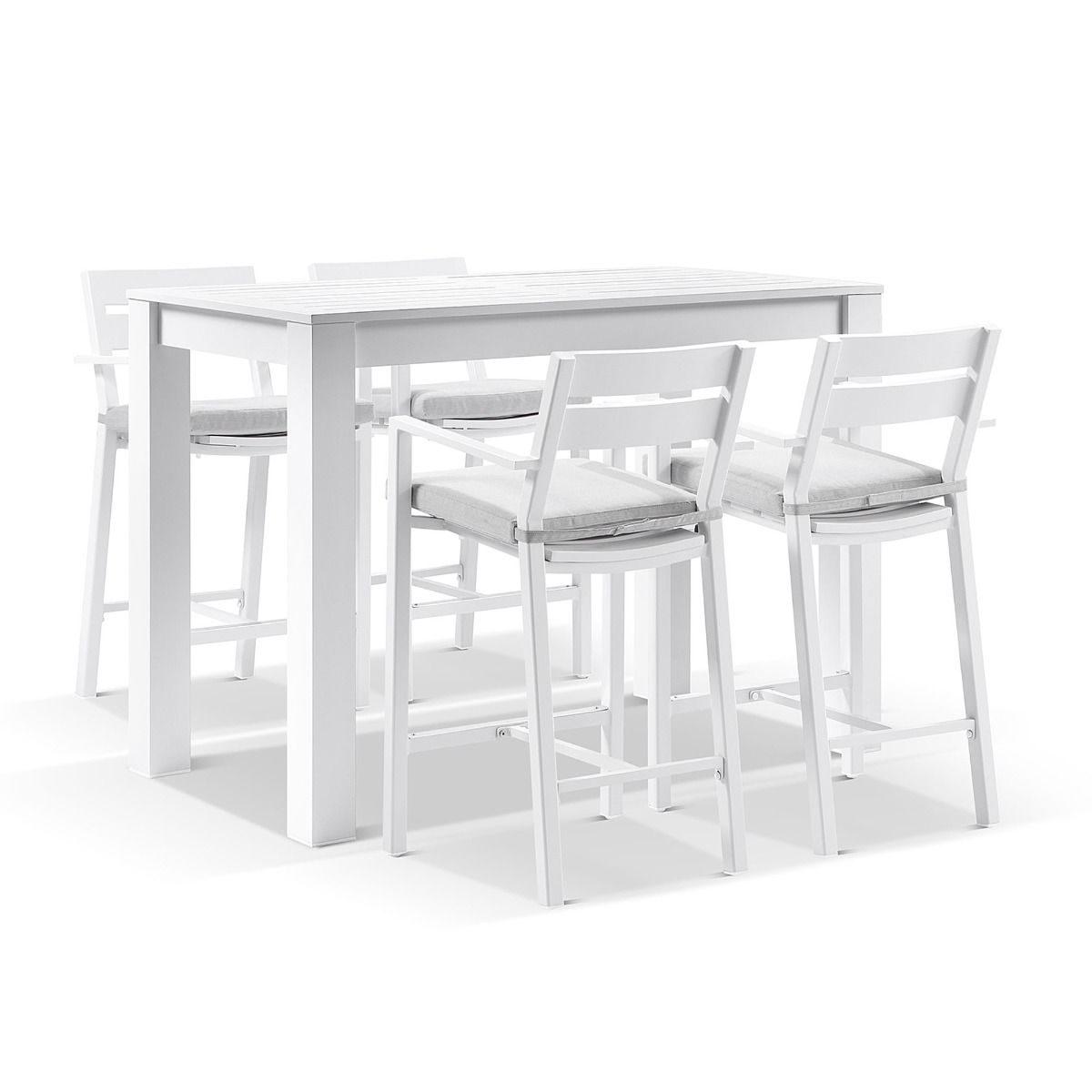 "Hawaii" Hamptons Style Outdoor Aluminium 1.5m Bar Table with 4 Bar Stools, White
