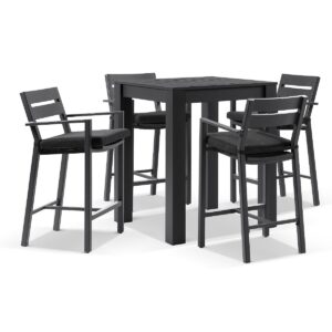 "Hawaii" Hamptons Style Outdoor Aluminium Square Bar Table with 4 Bar Stools, Charcoal