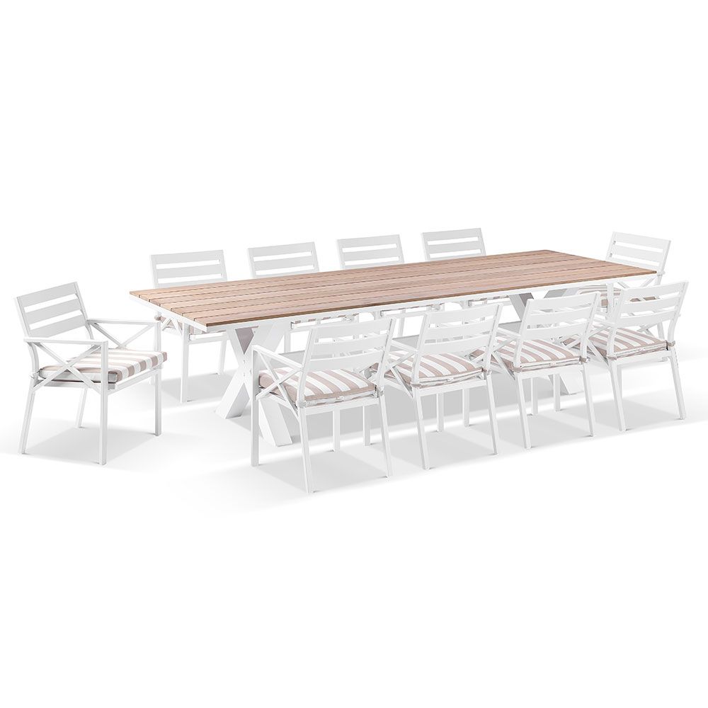 "Montego Bay" Hamptons Style Outdoor Aluminium 3m Dining Setting with 10 Chairs with Sunbrella Cushions