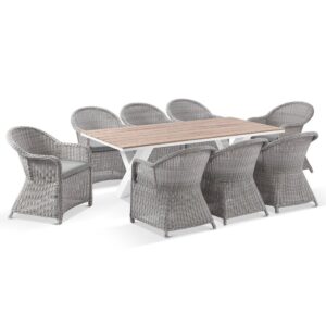 "Montego Bay" Hamptons Style Outdoor Aluminium 2m Dining Setting with 8 Wicker Chairs