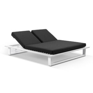wp-image-tigress-39131.jpg "Barbados" Hamptons Style Double Aluminium Sun Lounge in White with Denim Grey Cushions