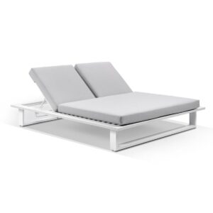 wp-image-tigress-39135.jpg "Barbados" Hamptons Style Double Aluminium Sun Lounge in White with Olefin Grey Cushions