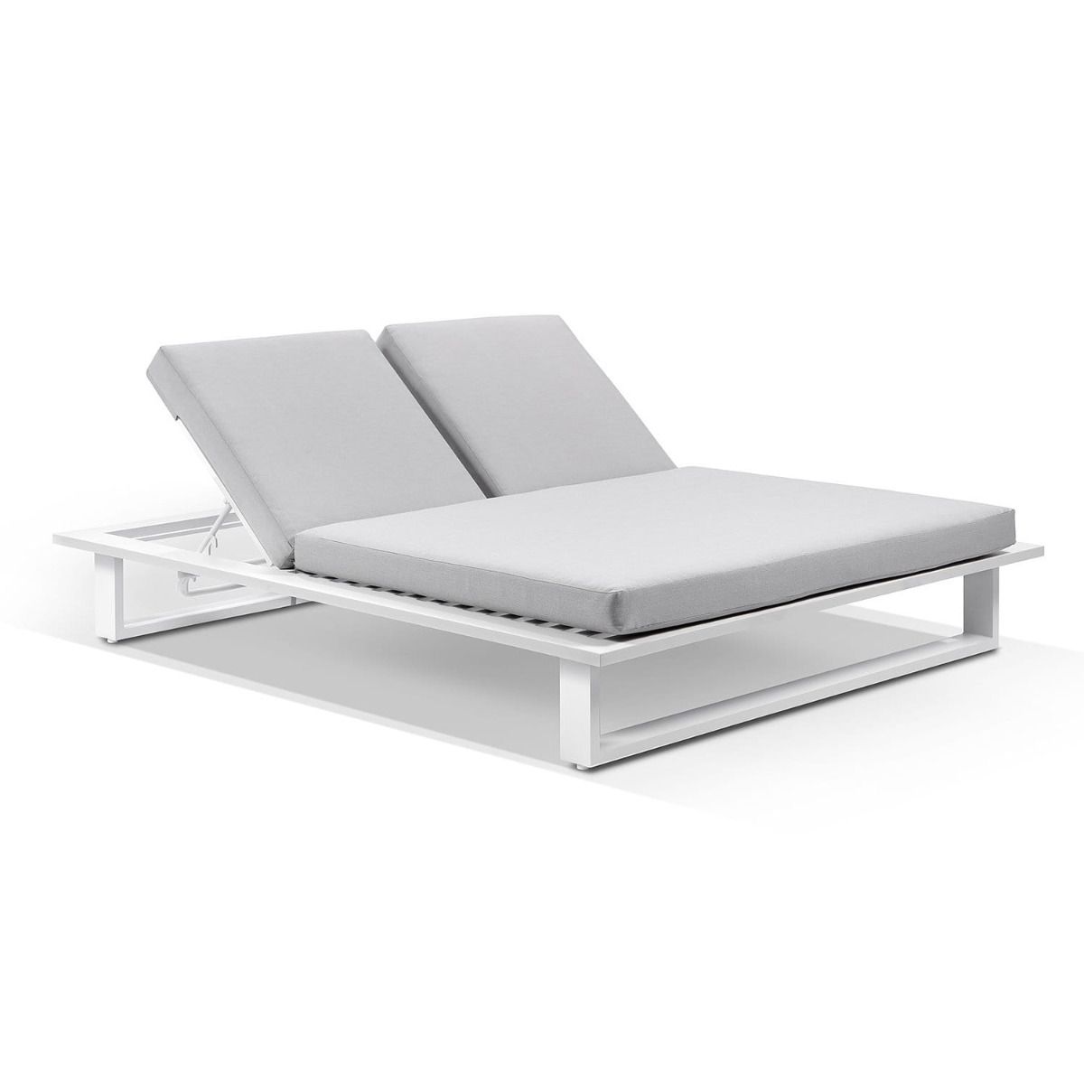 "Barbados" Hamptons Style Double Aluminium Sun Lounge in White with Olefin Grey Cushions