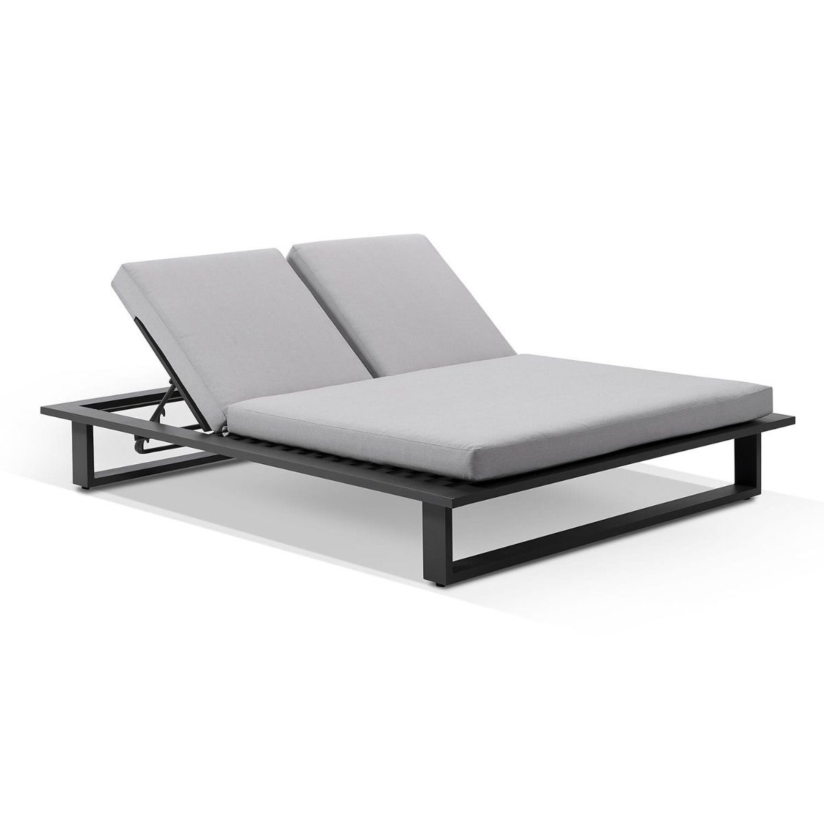 "Barbados" Hamptons Style Double Aluminium Sun Lounge in Charcoal with Olefin Grey Cushions