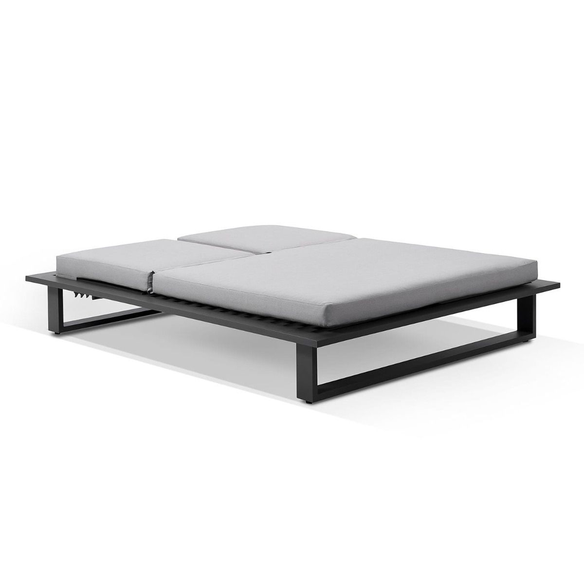 "Barbados" Hamptons Style Double Aluminium Sun Lounge in Charcoal with Olefin Grey Cushions - Image 2