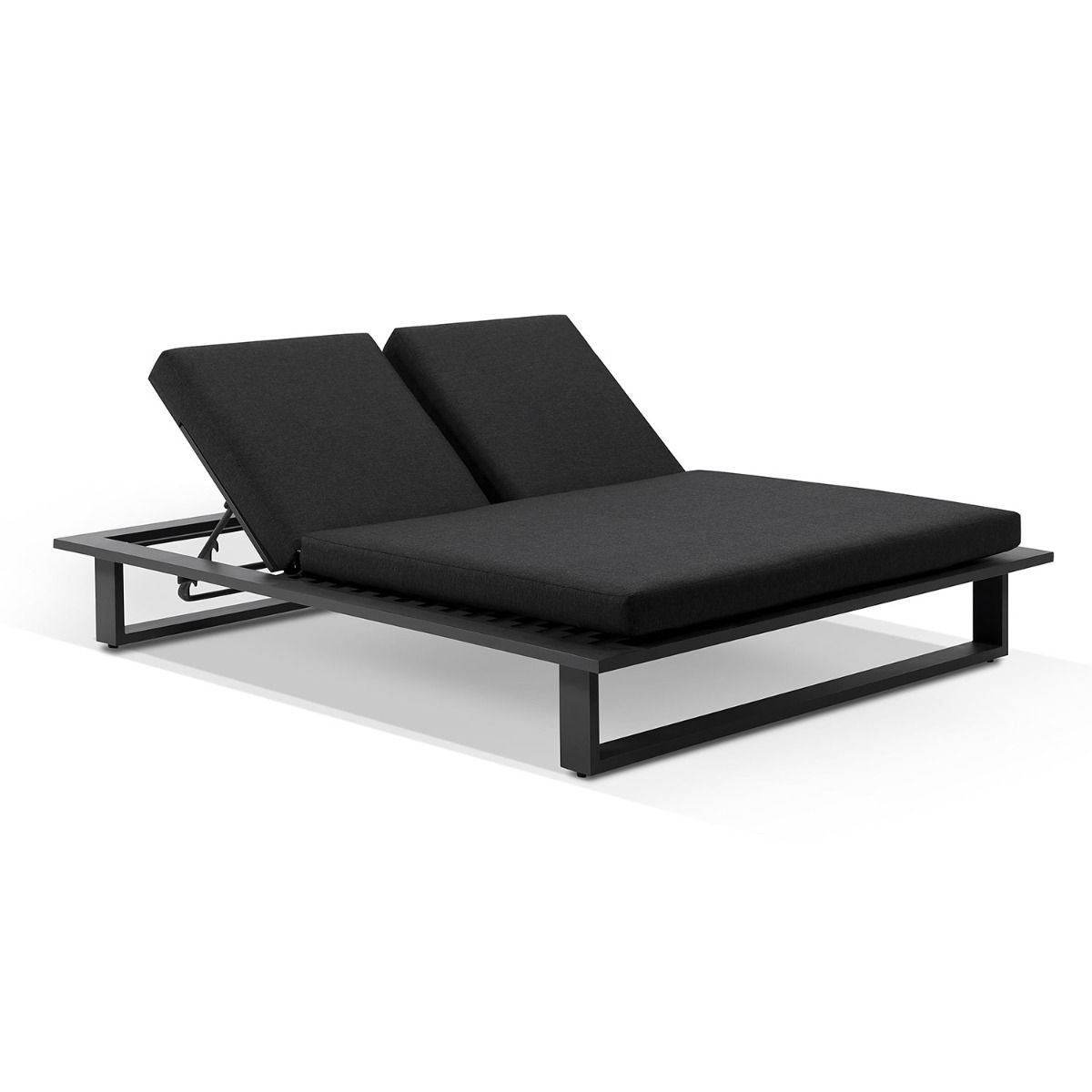 "Barbados" Hamptons Style Double Aluminium Sun Lounge in Charcoal with Denim Grey Cushions