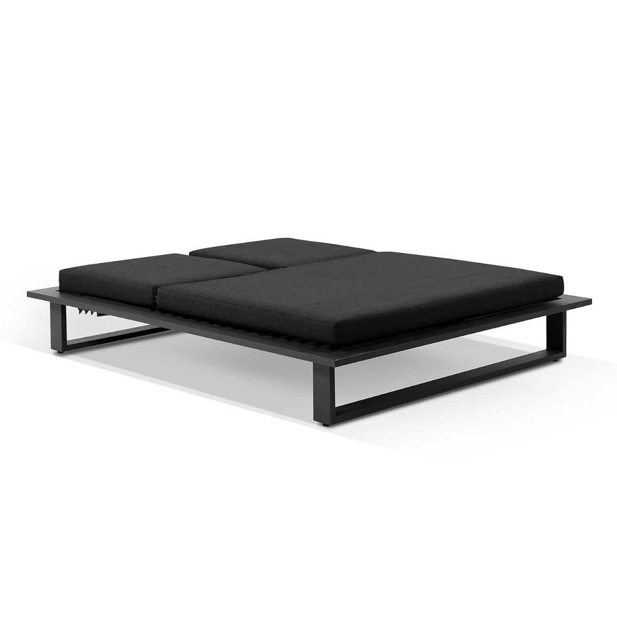 "Barbados" Hamptons Style Double Aluminium Sun Lounge in Charcoal with Denim Grey Cushions - Image 2