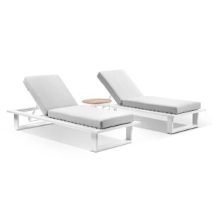 wp-image-tigress-39193.jpg "Barbados" Hamptons Style Aluminium Sun Lounge Set in White with Olefin Grey Cushions & Teak Round Side Table