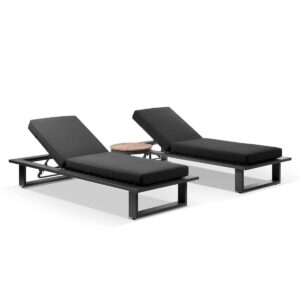 wp-image-tigress-39207.jpg "Barbados" Hamptons Style Aluminium Sun Lounge Set in Charcoal with Denim Grey Cushions & Teak Round Side Table