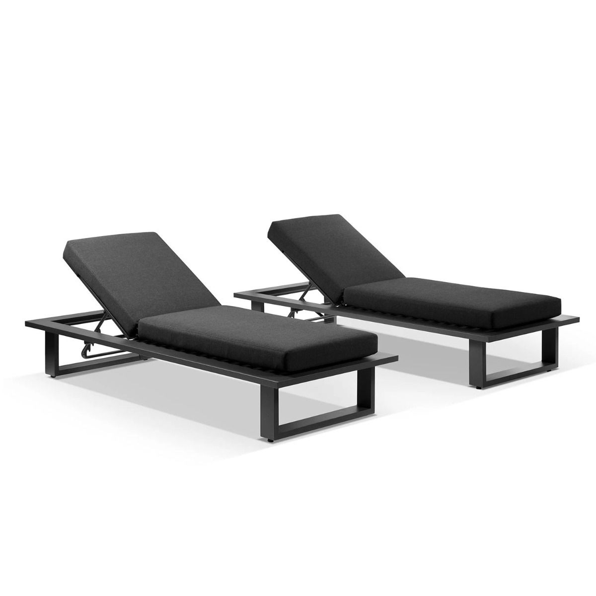 "Barbados" Hamptons Style Aluminium Sun Lounge Set in Charcoal with Denim Grey Cushions