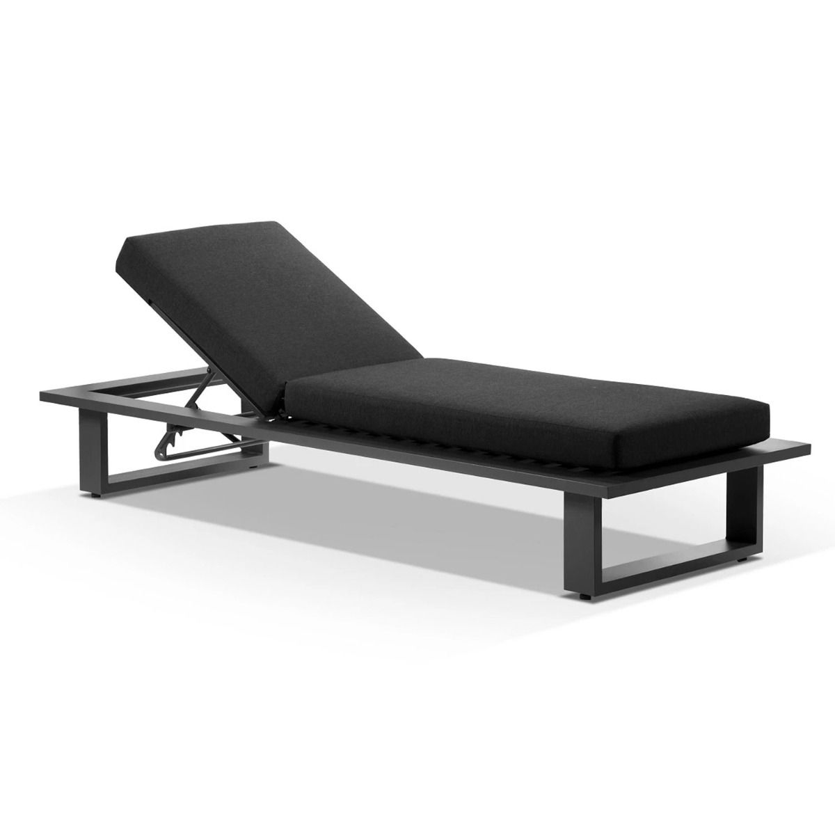 "Barbados" Hamptons Style Aluminium Sun Lounge in Charcoal with Denim Grey Cushions