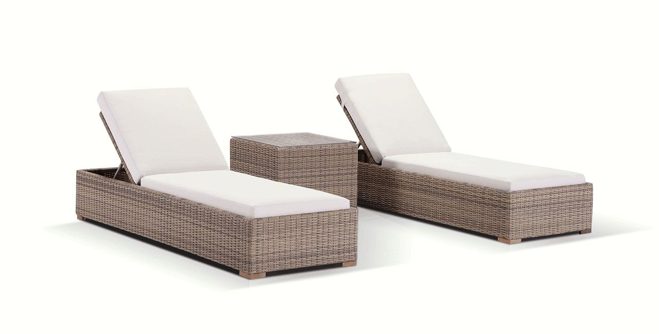 "Waikiki" Hamptons Style Wicker Sun Lounge Set in Brushed Wheat with Cream Cushions & Side Table
