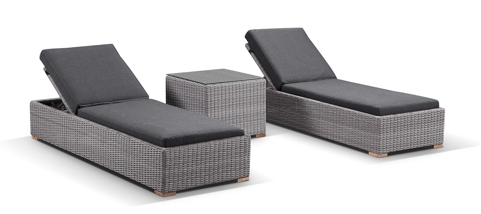 "Waikiki" Hamptons Style Wicker Sun Lounge Set in Brushed Grey with Denim Cushions & Side Table