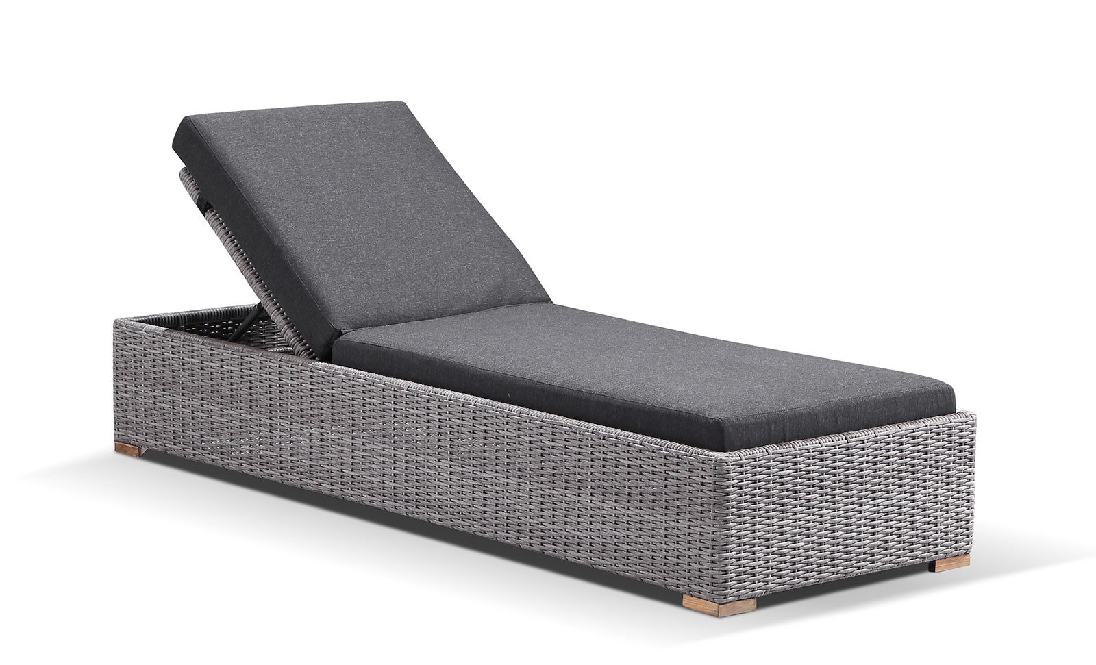 "Waikiki" Hamptons Style Wicker Sun Lounge in Brushed Grey with Denim Cushions