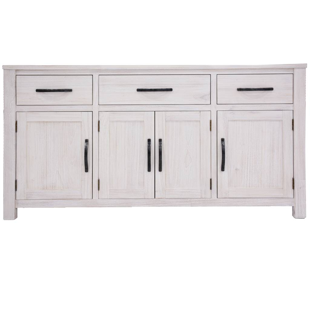 "Avalon" Hamptons Style Coastal Timber Buffet 4 Doors 3 Drawers, White Wash 158cm X 40.5cm X 87cm (RRP $1499)