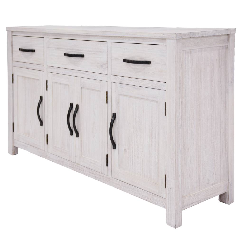 "Avalon" Hamptons Style Coastal Timber Buffet 4 Doors 3 Drawers, White Wash 158cm X 40.5cm X 87cm (RRP $1499) - Image 2