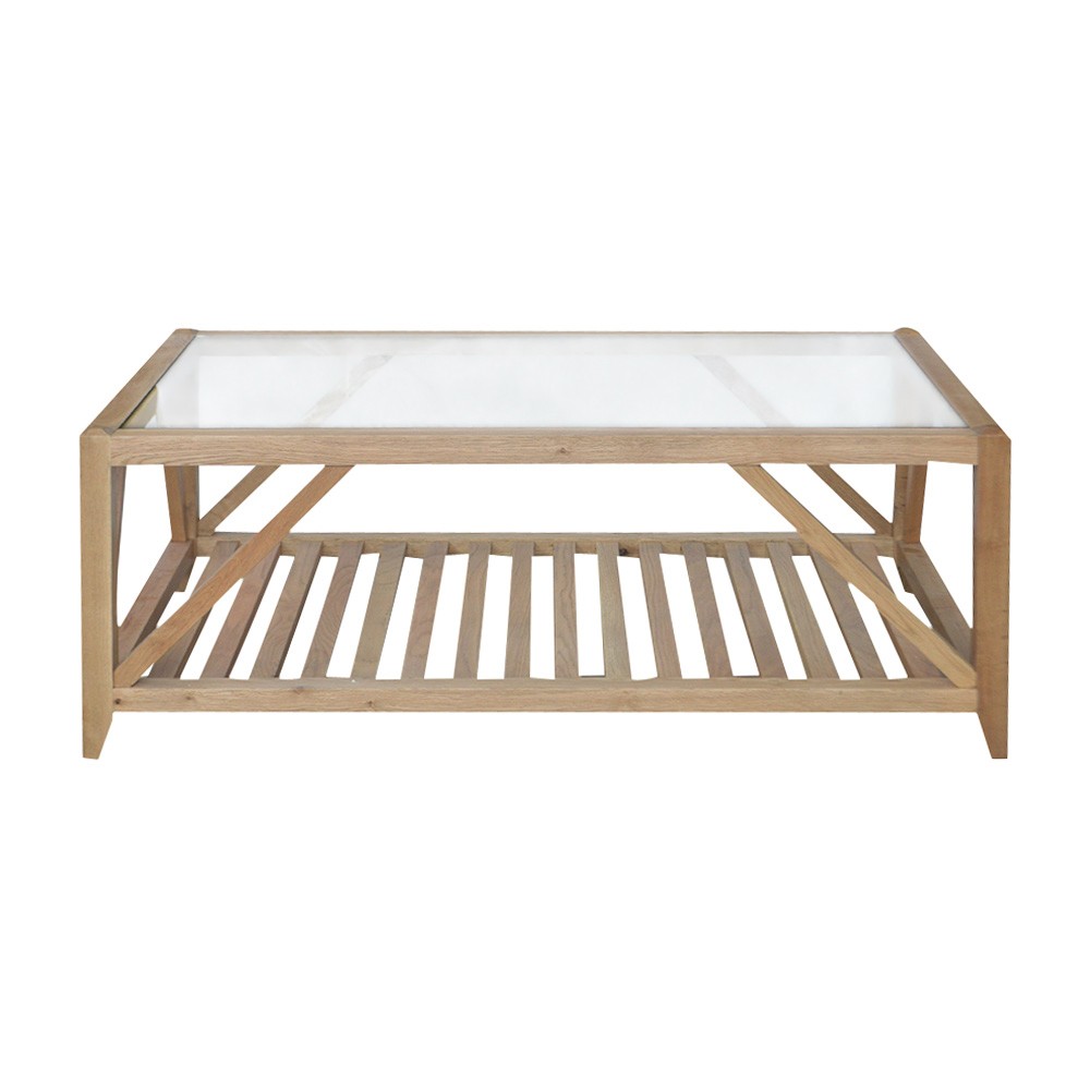 "Cabana" Hamptons Style Solid Timber Glass Top Coffee Table, Natural Oak (RRP $1499)