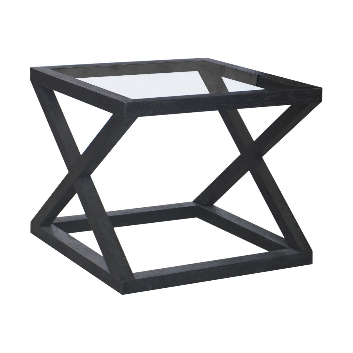 "Mirage" Hamptons Style Solid Oak Timber Glass Top Side Table, Rustic Black ($799)