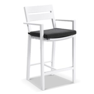 "Hawaii" Hamptons Style Outdoor Aluminium Bar Stool, White with Denim Grey Cushion